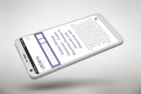 A smartphone mockup displaying a Wikipedia page on an angled white background. - PSD Mockup