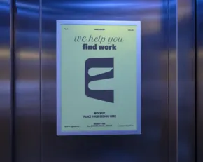 An employment agency mockup advertisement displayed inside an elevator. - PSD Mockup