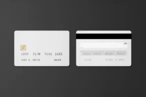 Mockup of two credit cards on a dark background. - PSD Mockup