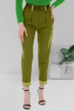 Woman wearing olive green trousers and black heeled sandals, ideal for a mockup. - PSD Mockup