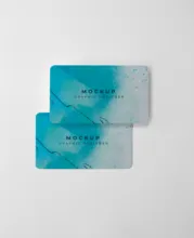 Two blue abstract design business card templates on a white background. - PSD Mockup