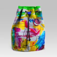 Colorful abstract print skirt template with a drawstring waist. - PSD Mockup