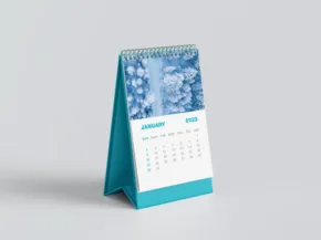 Desk calendar template for January with a floral design on a gray background. - PSD Mockup