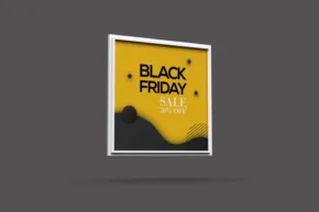 A black friday sale template displayed on a mockup against a gray background. - PSD Mockup