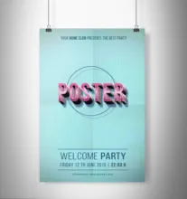 A mockup of a poster for a party hanging on a wall. - PSD Mockup