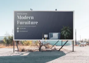 Billboard advertisement mockup for modern furniture set against a clear sky. - PSD Mockup