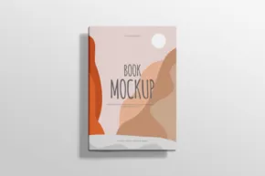 A book template with a minimalistic cover design placed on a plain background. - PSD Mockup