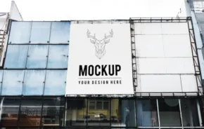 A template of a deer on the side of a building. - PSD Mockup