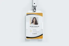 Employee identification badge template with photo, name, and title on a white background. - PSD Mockup