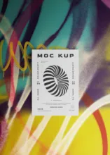 A mockup template for mcc kup on a colorful wall. - PSD Mockup