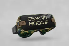 Virtual reality headset with a camouflage design labeled "template". - PSD Mockup