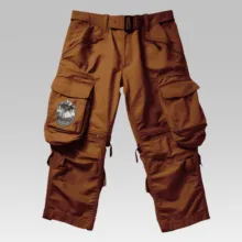 A pair of brown cargo pants with patches, suitable for creating a template or mockup. - PSD Mockup