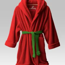 A red bathrobe with a green belt, perfect for creating a template. - PSD Mockup