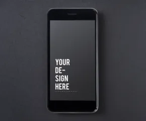 A smartphone with a mockup template on its screen against a dark background. - PSD Mockup