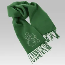 A green scarf with a snowman that serves as a template. - PSD Mockup