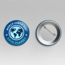 A mockup template with a button that has the words "world earth day save planet. - PSD Mockup