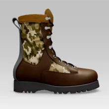 A brown and camouflage boot on a gray background mockup. - PSD Mockup