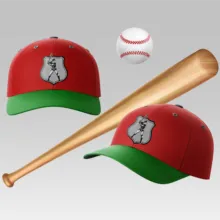 A baseball bat, hat and ball mockup template on a white background. - PSD Mockup
