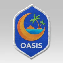 A blue patch with the word oasis on it, suitable for use as a template or mockup. - PSD Mockup