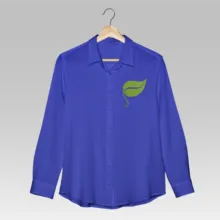 A women's blue shirt with a green leaf on it mockup. - PSD Mockup