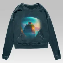 A mockup sweatshirt with an image of a castle on it. - PSD Mockup