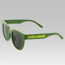 A green sunglasses template with a logo on them. - PSD Mockup