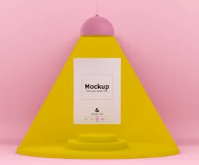 3d mockup template of a yellow triangle on a pink background. - PSD Mockup