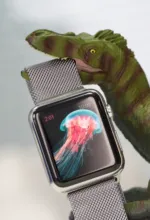 A mockup template featuring an apple watch with a crocodile on it. - PSD Mockup