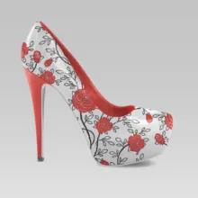 A white and red high heeled shoe with roses on it mockup template. - PSD Mockup