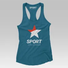 A women's racerback tank top with the word sport on it, perfect for creating a mockup. - PSD Mockup