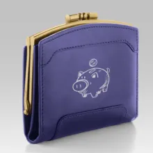 A purple wallet with a piggy on it, ideal for creating a template or mockup. - PSD Mockup