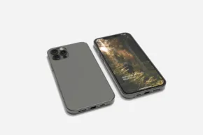 A gray iPhone 11 Pro mockup case with a picture of a tree. - PSD Mockup