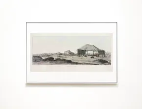 A mockup of a barn on a white wall. - PSD Mockup