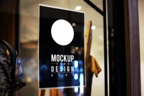 A template of a sign on a glass door. - PSD Mockup