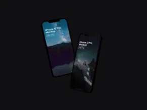 Two iPhones mockup on a dark background. - PSD Mockup