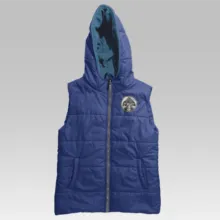 A blue hooded mockup vest with a hood. - PSD Mockup