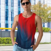 A man wearing a red and blue tank top mockup. - PSD Mockup