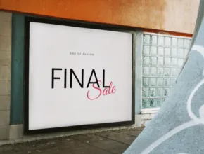 A mockup of a final sale sign on the side of a building. - PSD Mockup