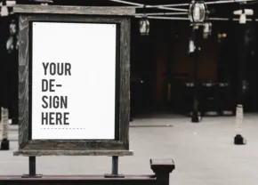 A sign board with black text template. - PSD Mockup