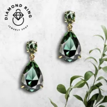 Diamond ring emerald drop earrings template. - PSD Mockup