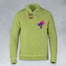 A green sweater with a colorful bird on it, perfect for creating a mockup or template. - PSD Mockup