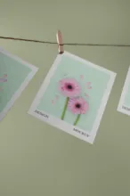 A pink flowers hanging on a clothesline template. - PSD Mockup