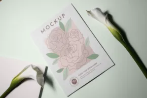 A template of a card with flowers on it. - PSD Mockup