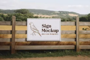 A sign template in a field. - PSD Mockup