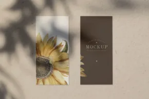 Two sunflower bookmark mockups on a beige background. - PSD Mockup