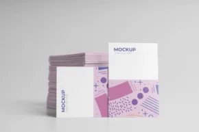 A stack of business cards on a white background template. - PSD Mockup