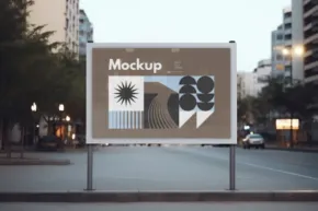 A mockup of a sign on a street. - PSD Mockup
