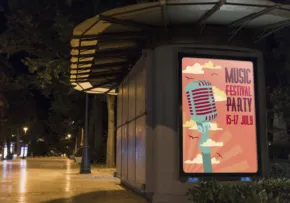An advertisement mockup for a music festival on a bus stop. - PSD Mockup