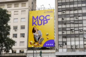 A mockup of a billboard with a picture of a woman on it. - PSD Mockup