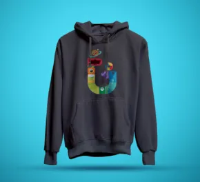 A black hoodie mockup with the letter "J" on it. - PSD Mockup
